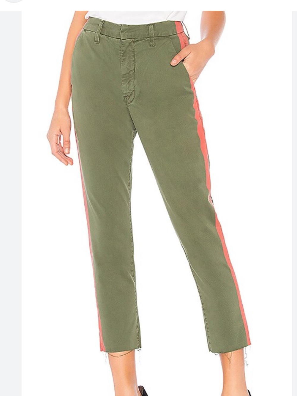 Mother The Shaker Prep Fray Cropped Pants in Fatigue and Red Size 30